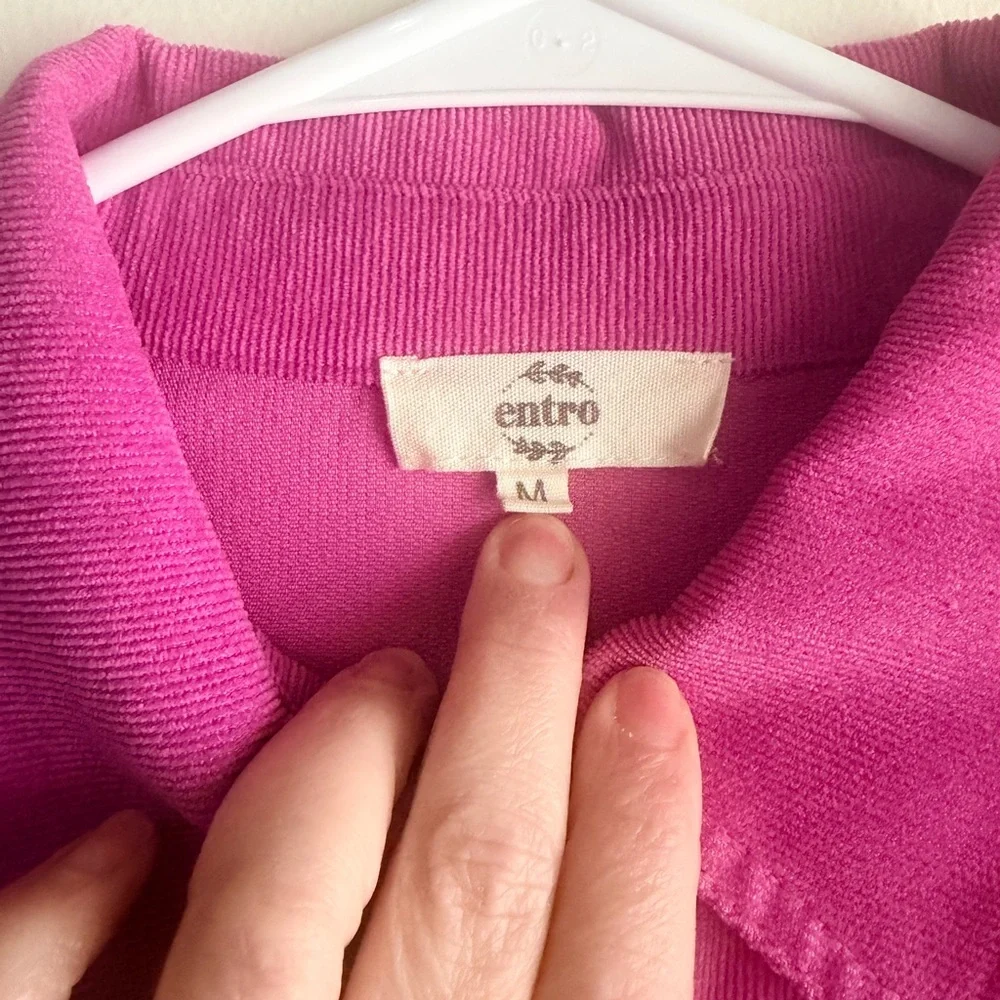 Entro Bright Pink Corduroy-Effect Collared Top